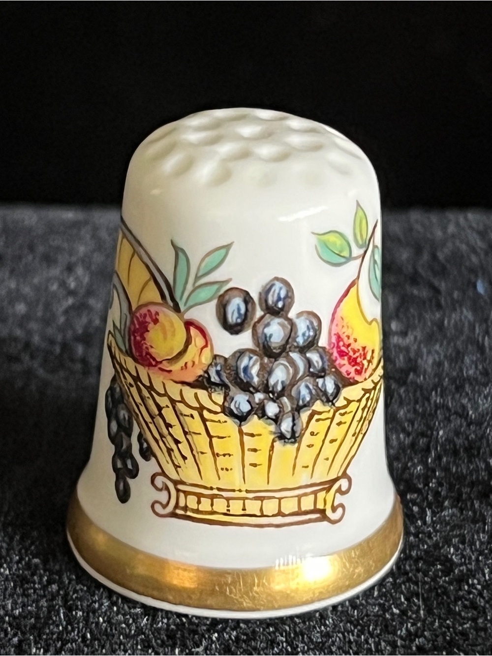 Vintage Crown Staffs Fruit Basket Porcelain China Thimble Made in England